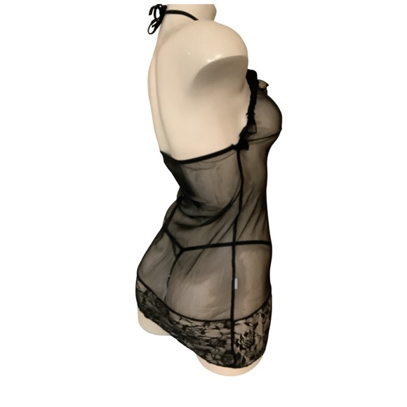 Lingerie Size S/M Black Mesh W/Lace Trim Matching G String. New With Tags. - Picture 3 of 7
